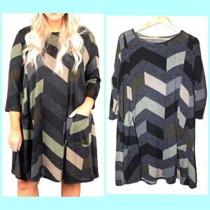 Egs by Eloges Color Block Chevron Pockets Shift mini Dress Size 1XL beachy boho